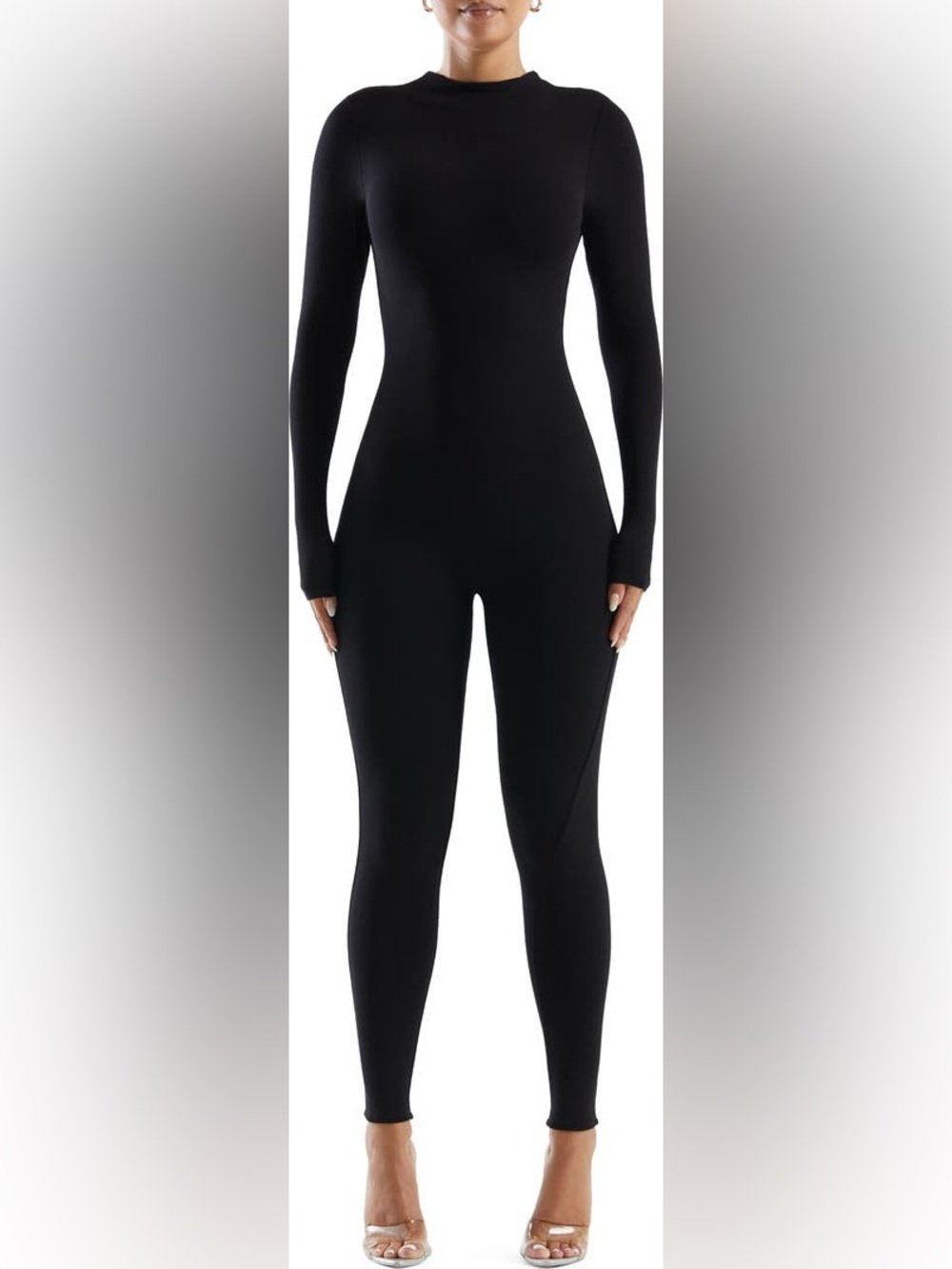 naked wardrobe Black Long-Sleeve Form-Fitting Jumpsuit